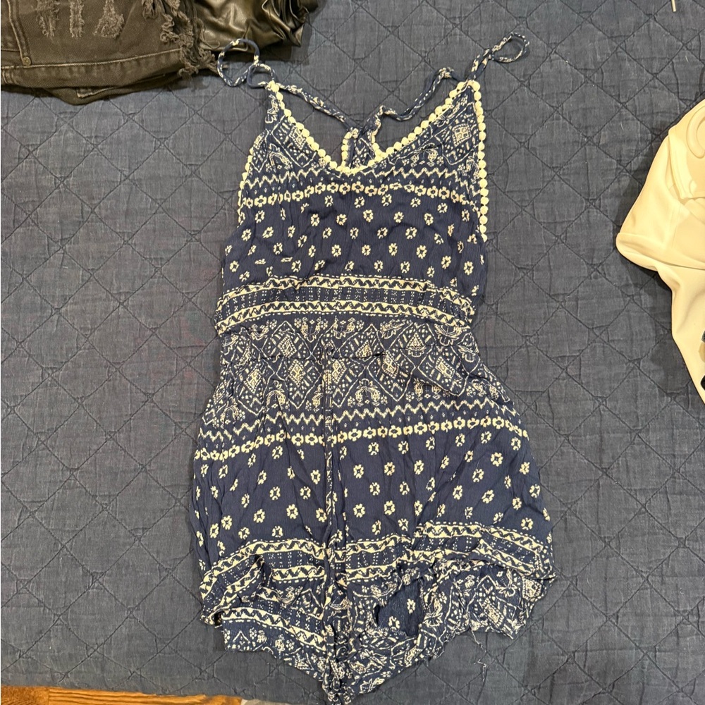 Navy Blue Patterned Romper